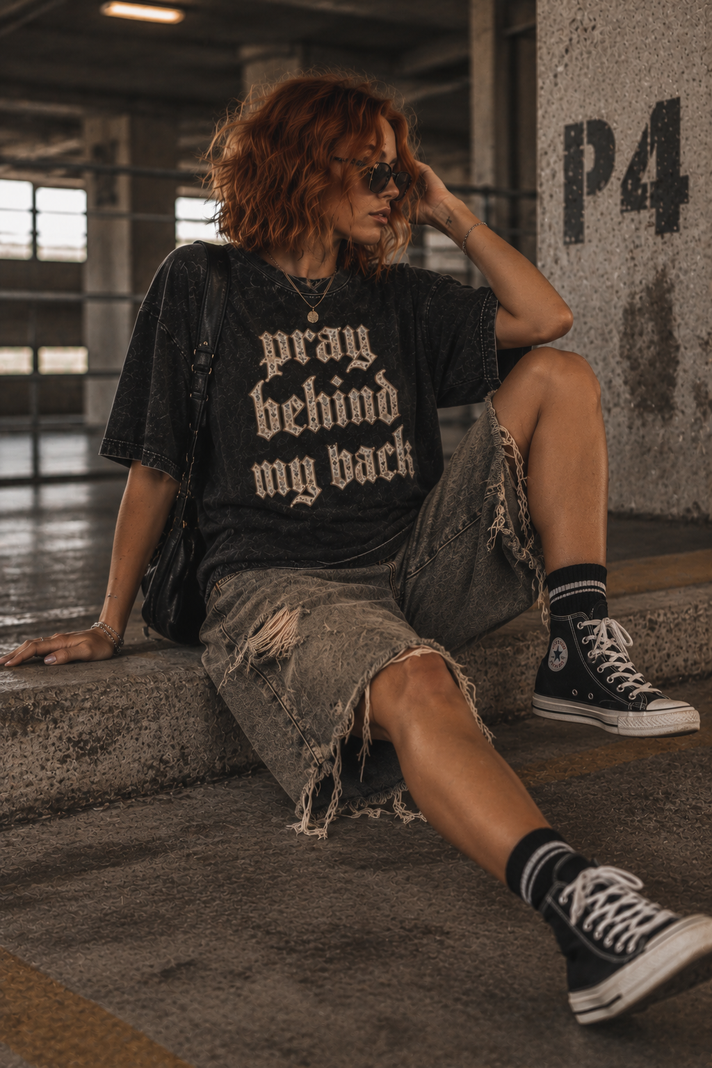Floral PRAY BEHIND MY BACK Oversized Tee