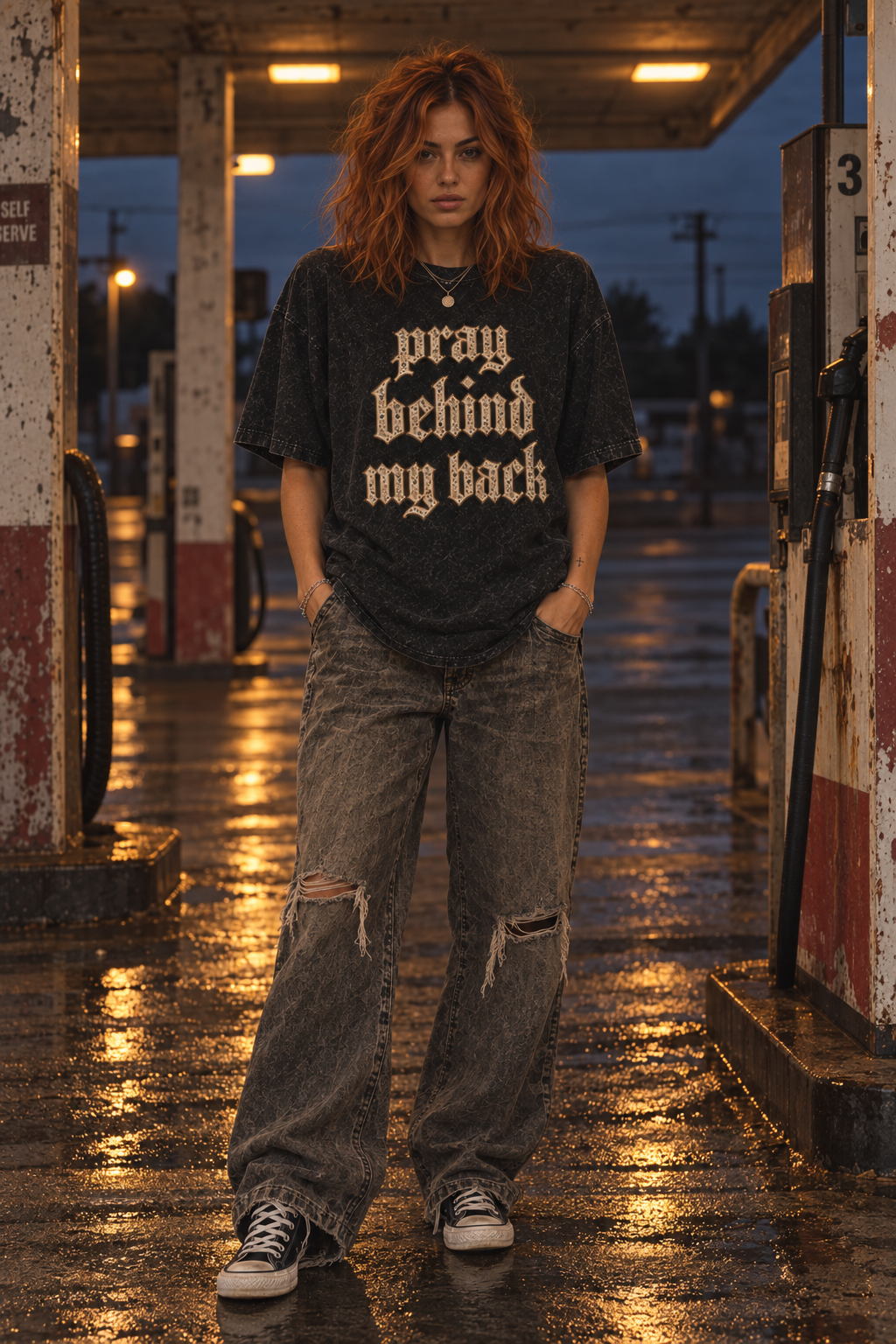 Floral PRAY BEHIND MY BACK Oversized Tee