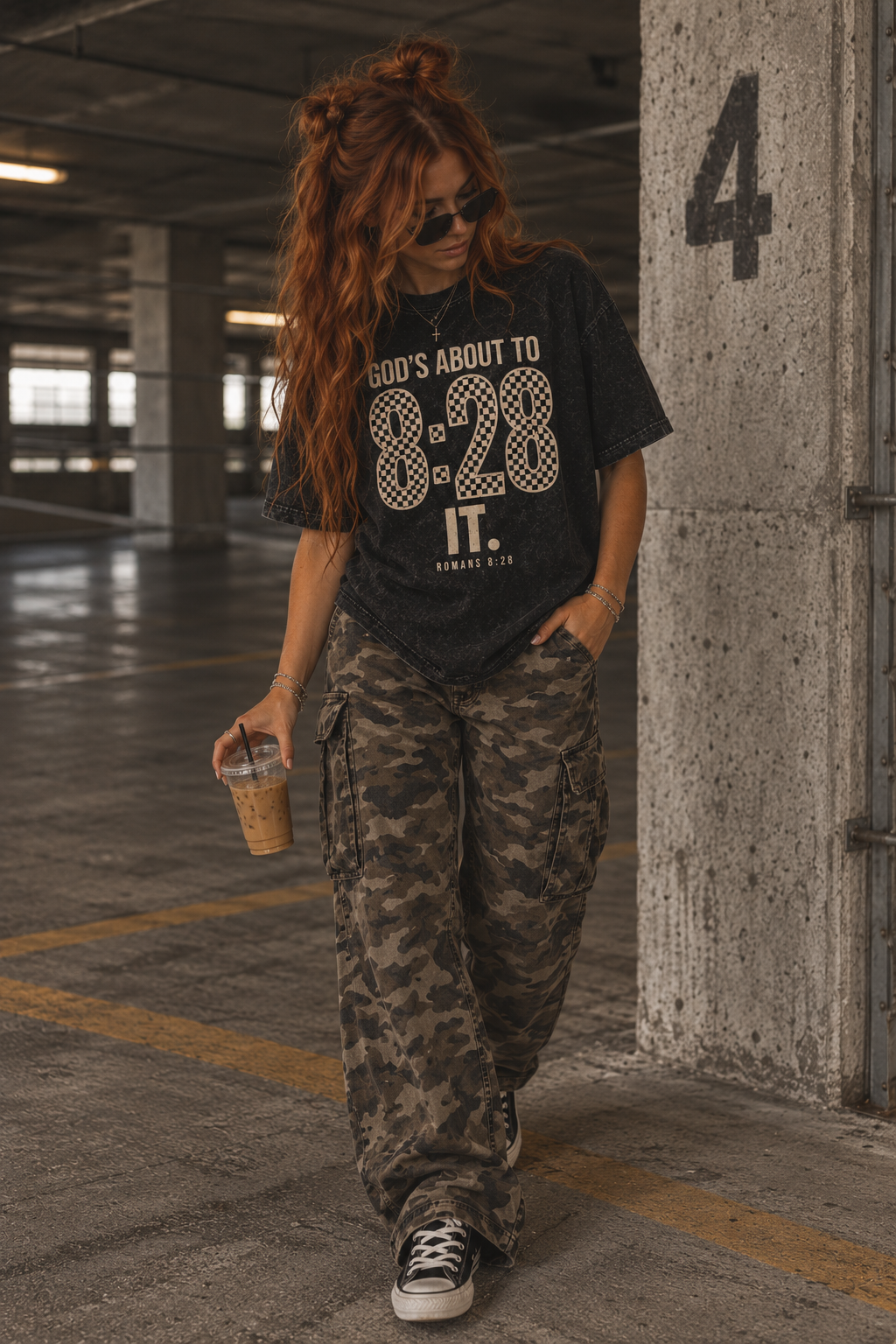 Checkered GOD'S ABOUT TO 8:28 IT | Oversized Vintage Tee