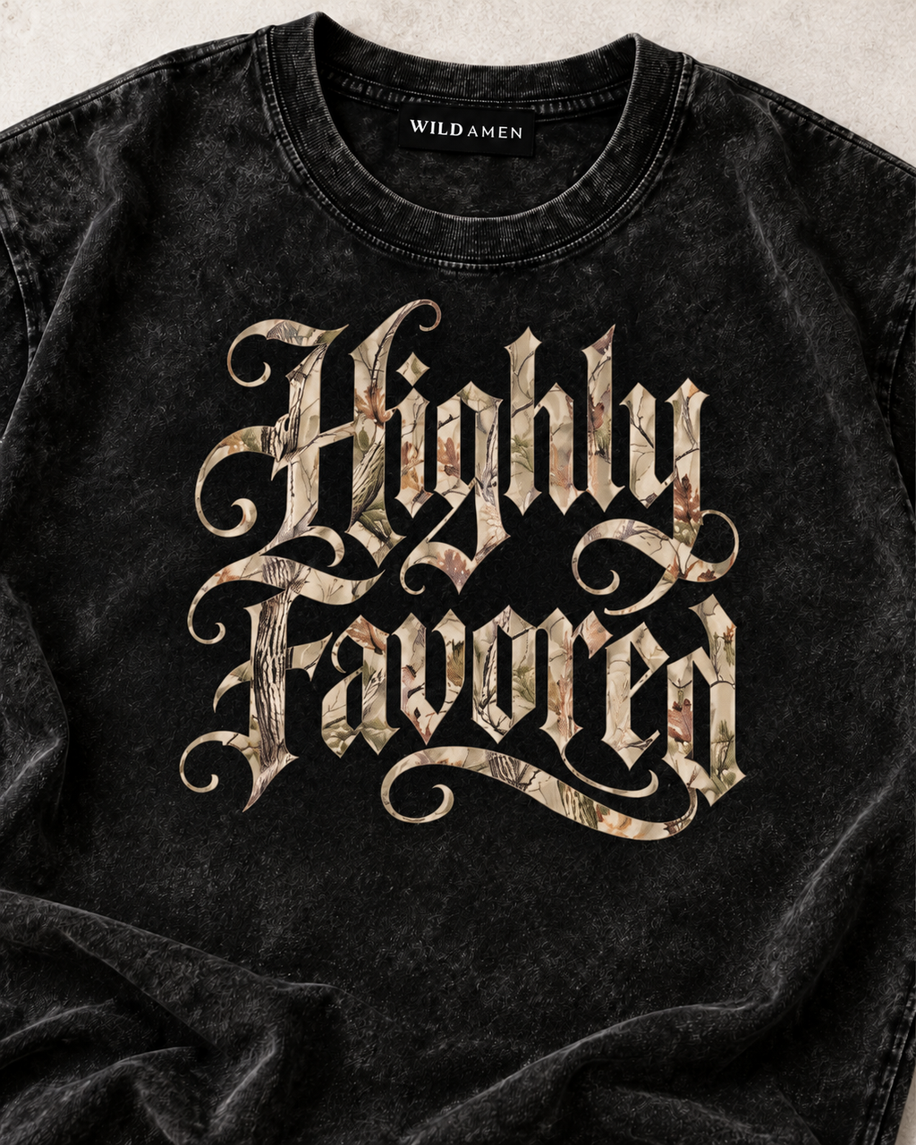 HIGHLY FAVORED | Camo Design | Oversized Vintage Washed Christian Grap ...