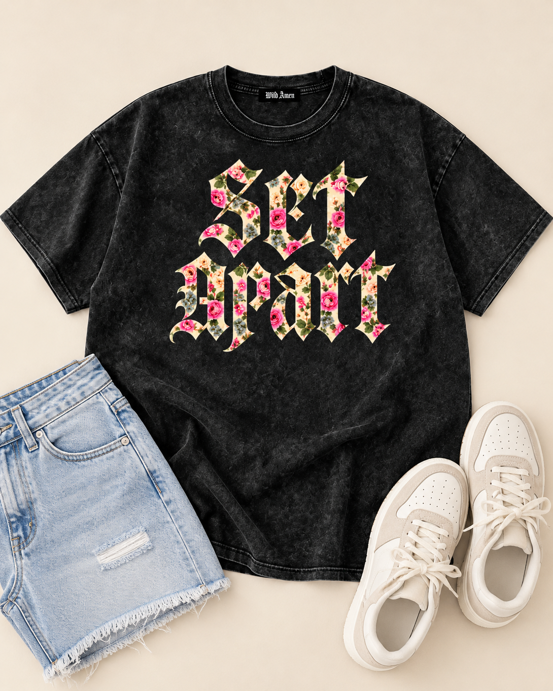 SET APART | Floral Design | Oversized Vintage Washed Christian Graphic Tee