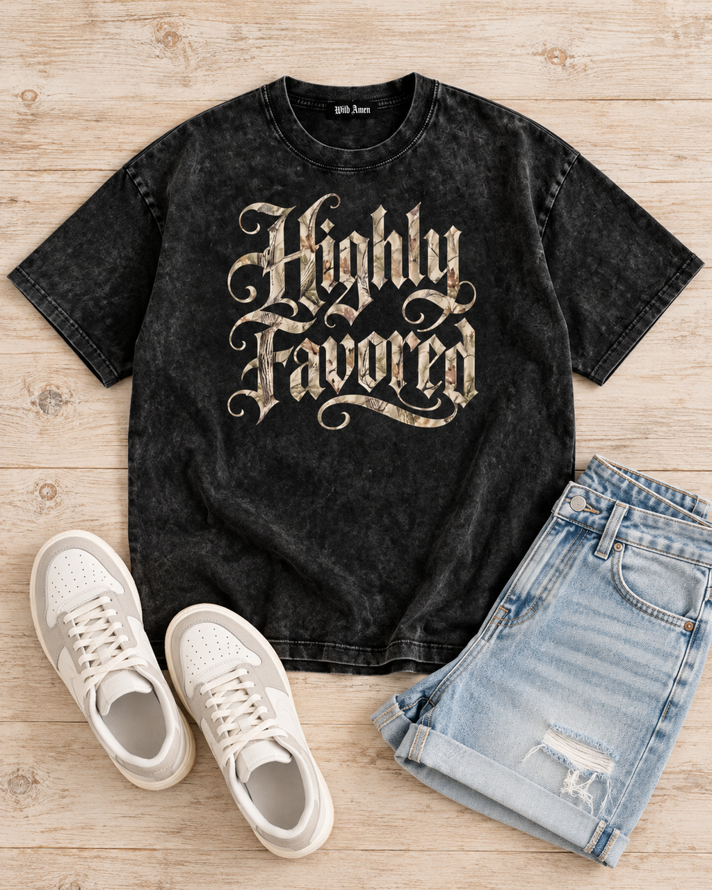 HIGHLY FAVORED | Camo Design | Oversized Vintage Washed Christian Grap ...