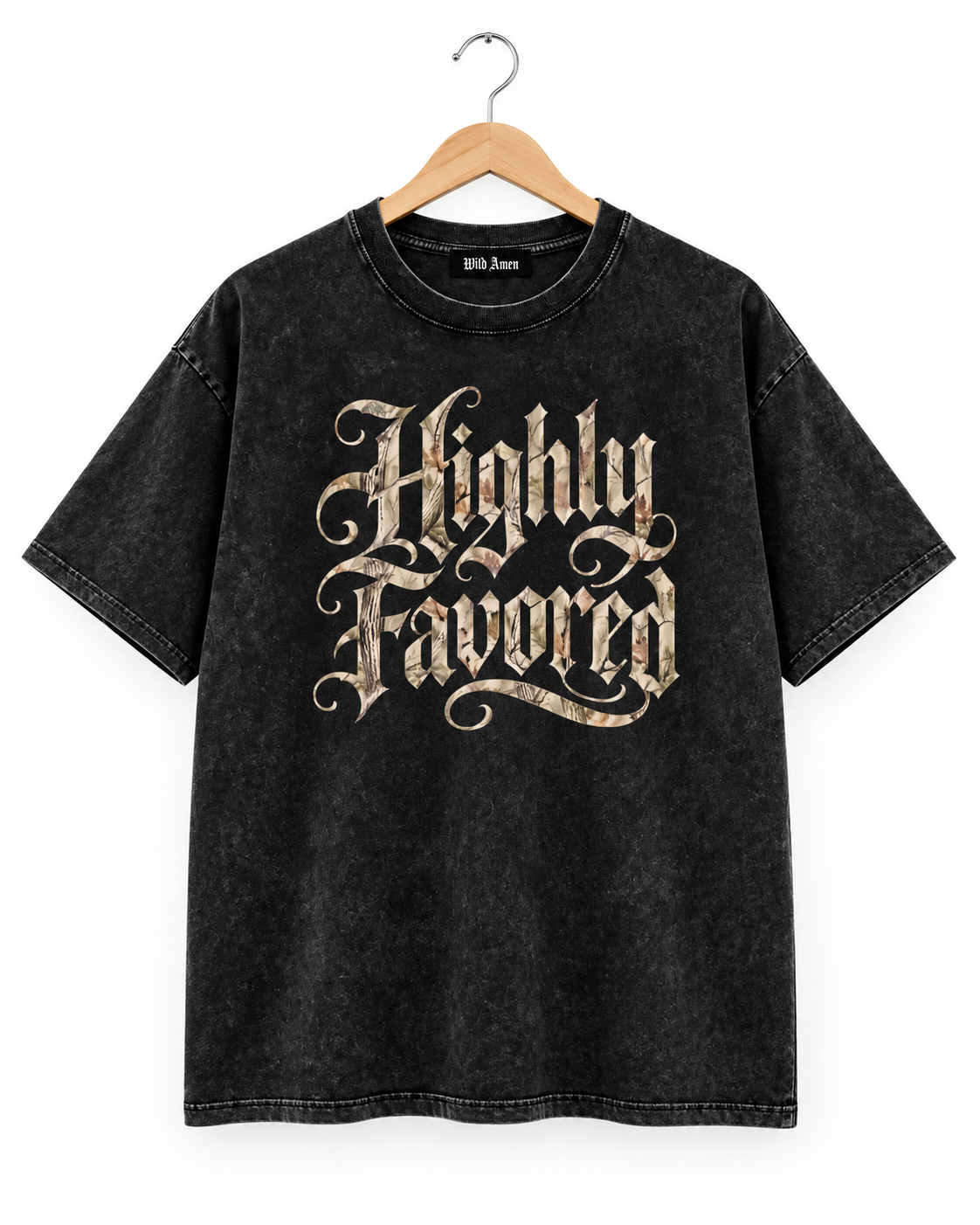 HIGHLY FAVORED | Camo Design | Oversized Vintage Washed Christian Graphic Tee