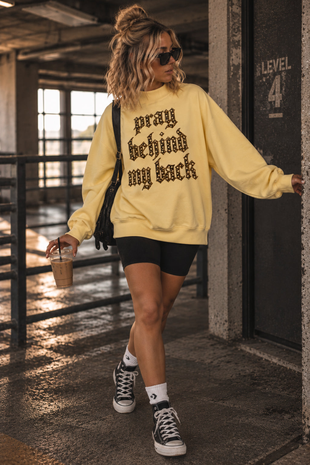PRAY BEHIND MY BACK | Oversized Fleece Mock Neck Sweatshirt